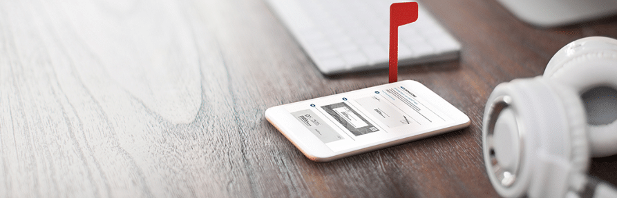 a mobile phone with a red mailbox flag